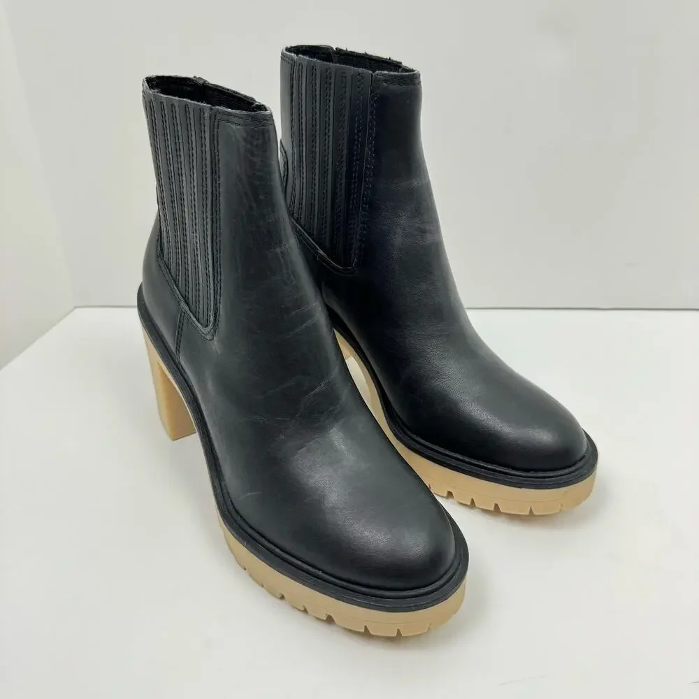 NEW Dolce Vita Caster H2O Waterproof Black Leather Lug Sole Ankle Boots Booties